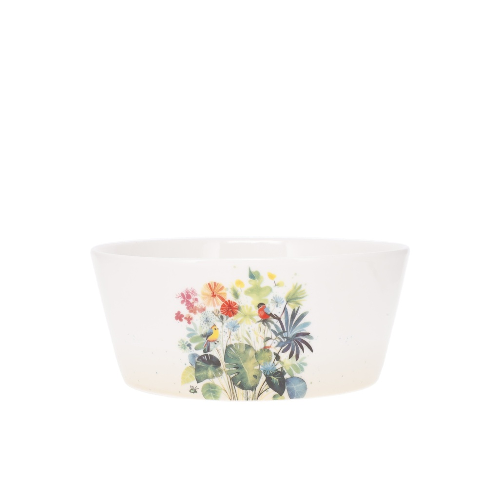 BOL CONIQUE 15 CM EN PORCELAINE PORTFOLIO OISEAUX PLANTE
