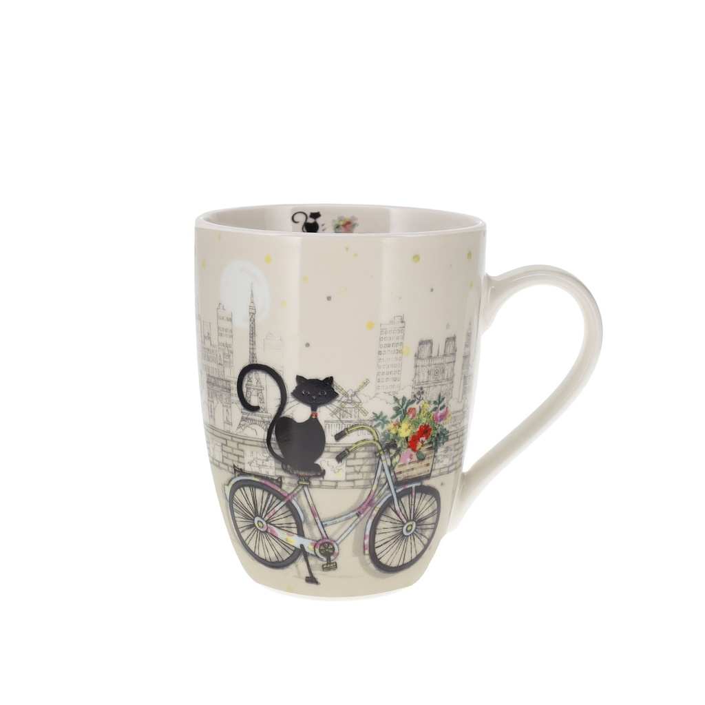 MUG ARRONDI 340 ML + BOITE OUVERTE BUG ART PARIS CHAT VELO