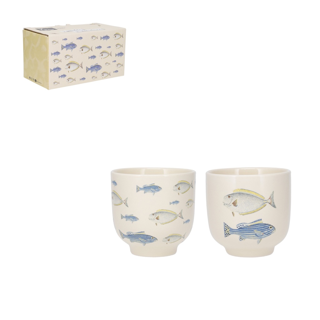 SET DE 2 GOBELETS ARRONDIS 200 ML + BOITE ENCYCLOPEDIA POISSONS JAUNE