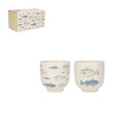 SET DE 2 GOBELETS ARRONDIS 200 ML + BOITE ENCYCLOPEDIA POISSONS JAUNE