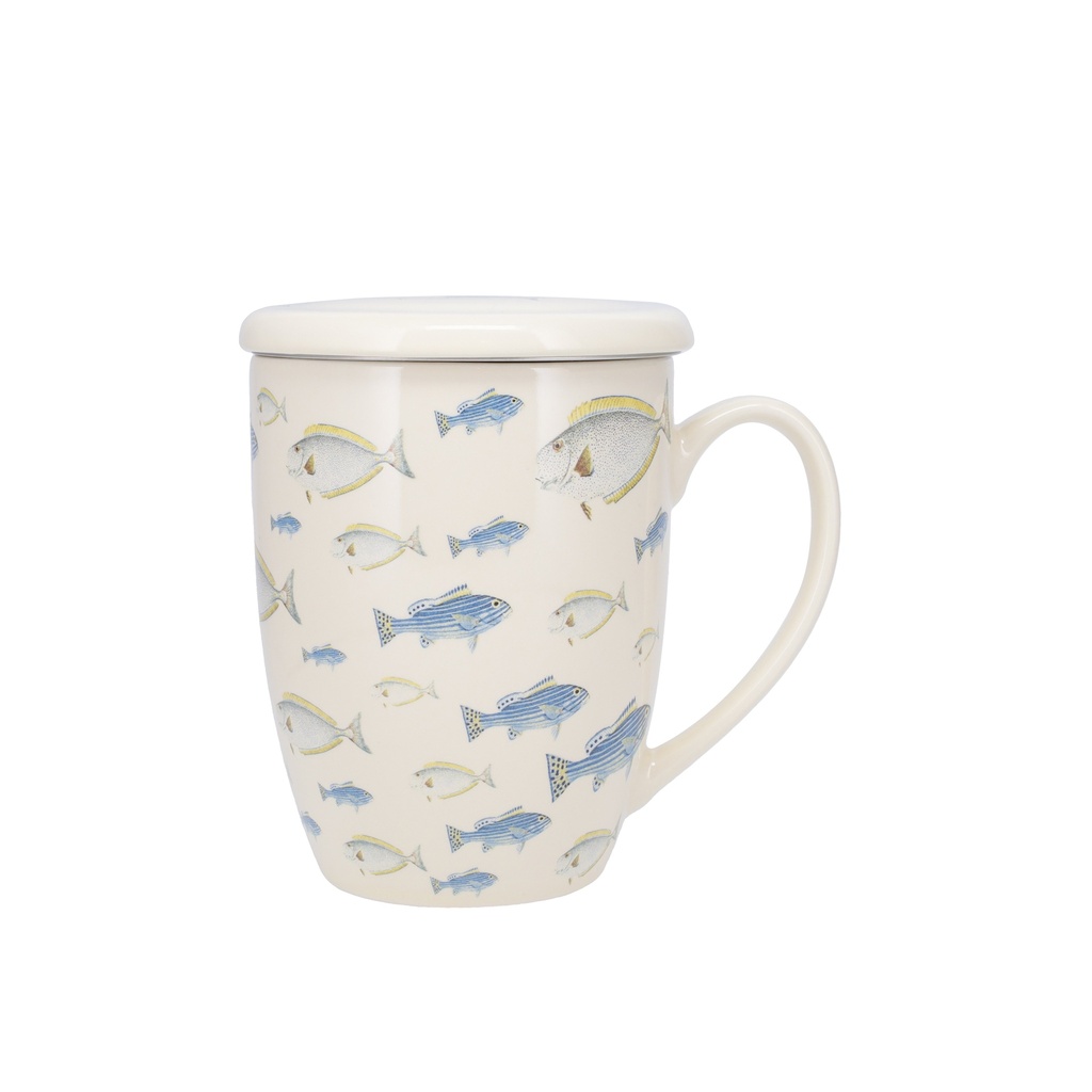 MUG TISANIERE ARRONDI 380 ML + BOITE ENCYCLOPEDIA POISSONS JAUNE