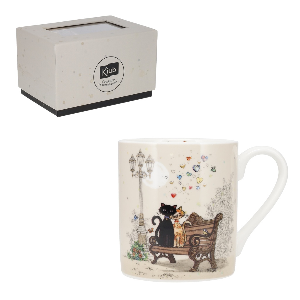 MUG DROIT 280 ML PORCELAINE + BOITE CADEAU BUG ART COUPLE DE CHATS