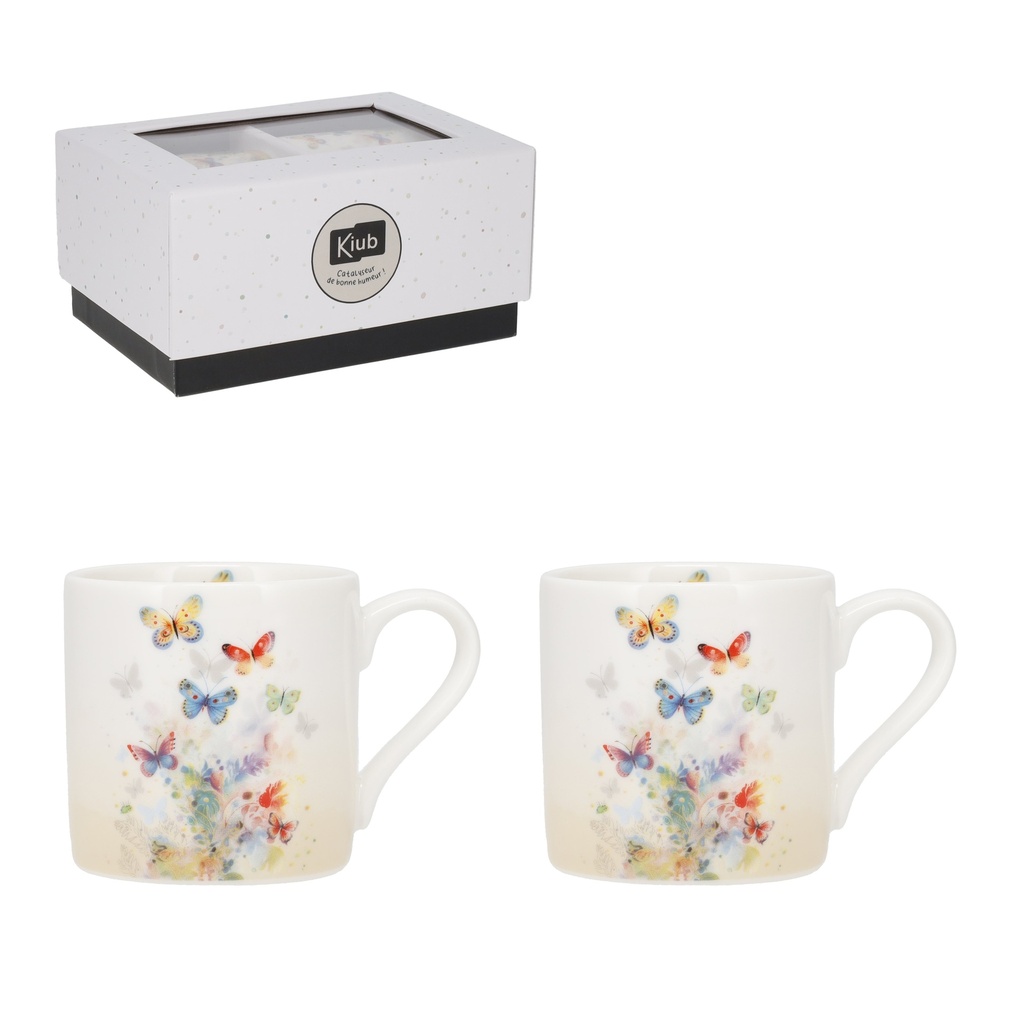 DUO DE TASSES CAFE + BOITE CADEAU PORTFOLIO PAPILLONS