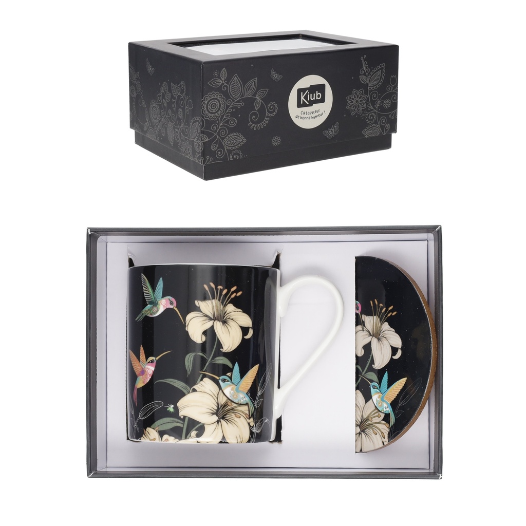 COFFRET MUG 280 ML ET SOUS TASSE JEWELS COLIBRIS