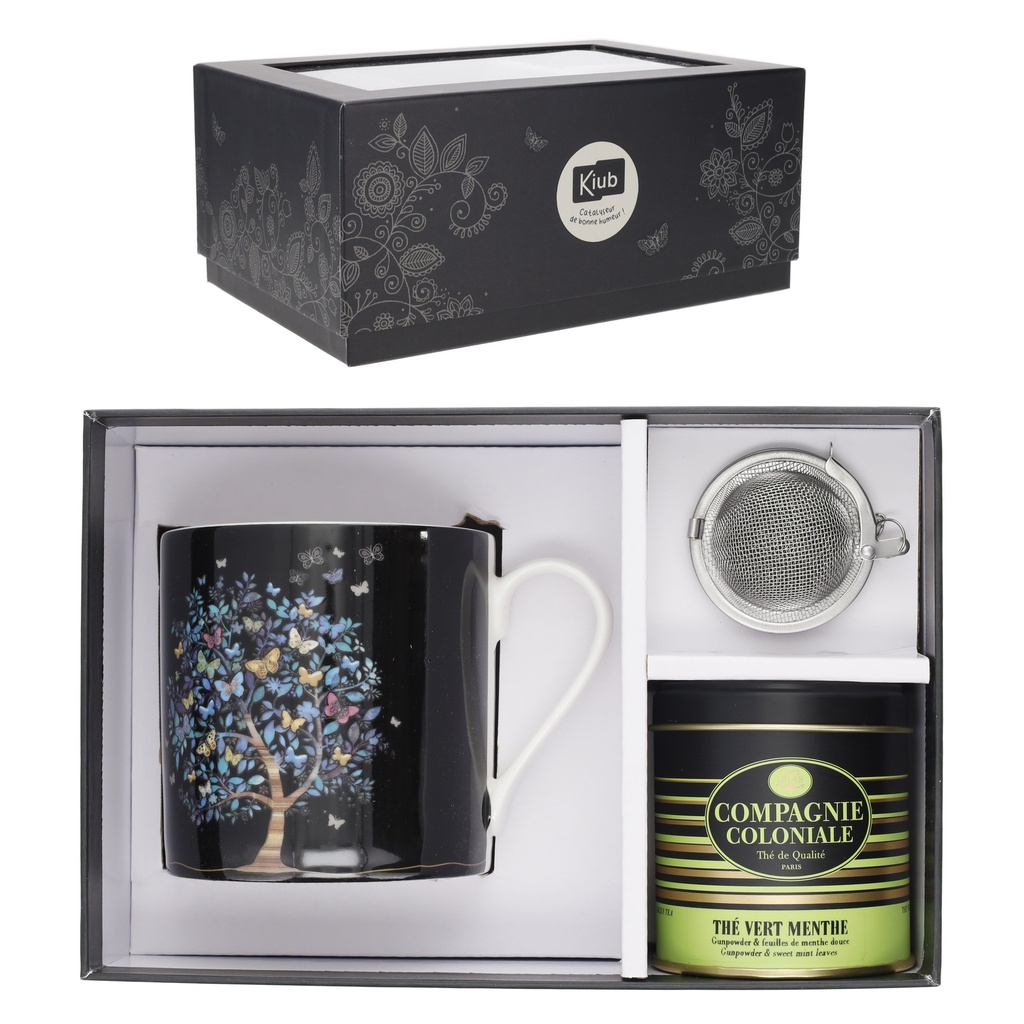 COFFRET MUG XL 425 ML + BOULE + THE VRAC 30 GR JEWELS ARBRE PAPILLONS