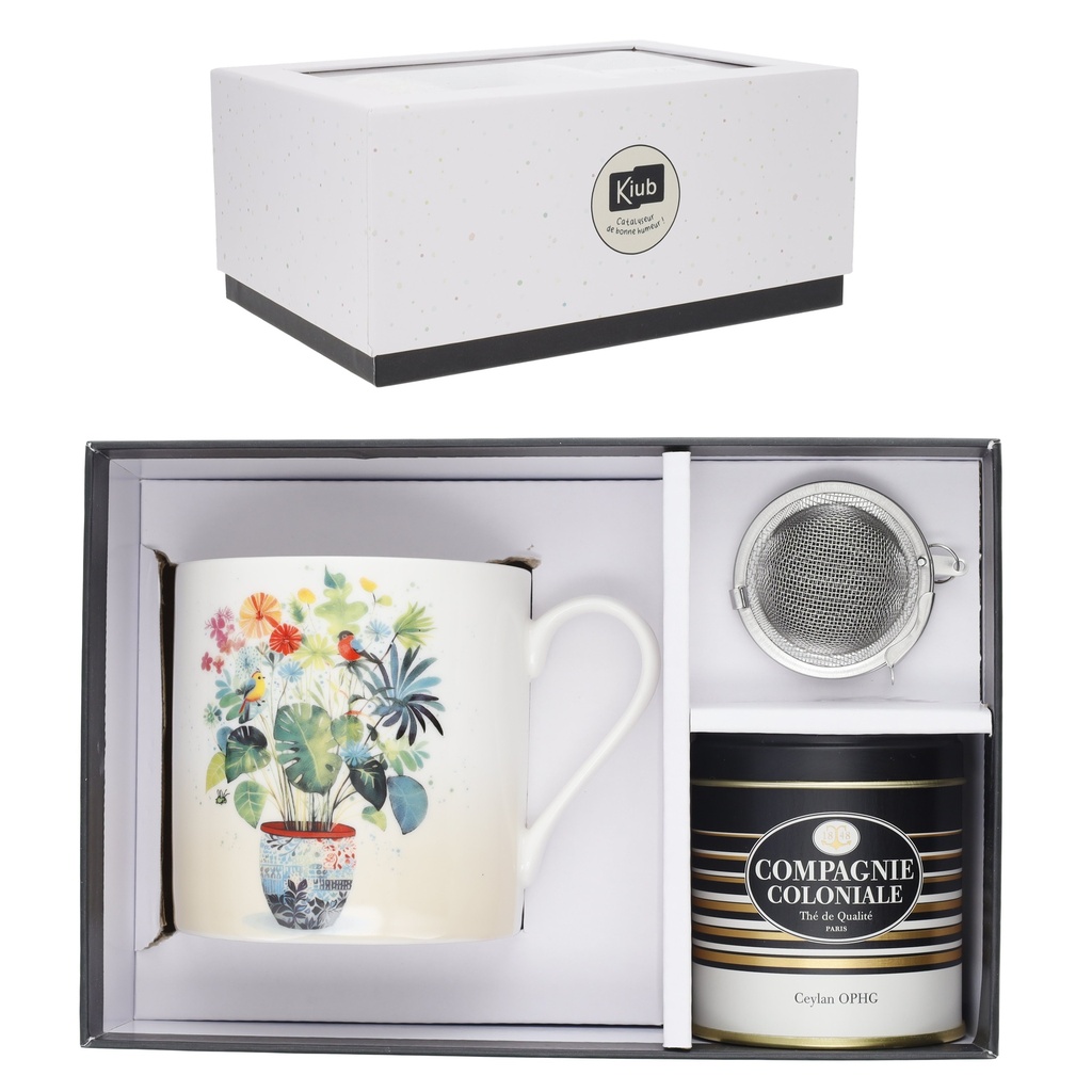 COFFRET MUG XL 425 ML + BOULE + THE VRAC 30 GR PORTFOLIO OISEAUX PLANTE