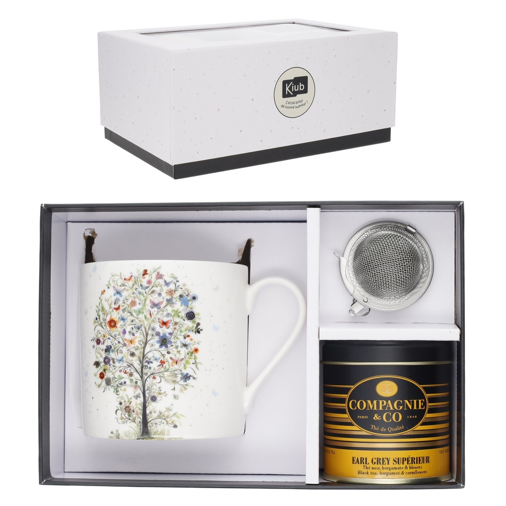 COFFRET MUG XL 425 ML + BOULE + THE VRAC 30 GR PORTFOLIO ARBRE PAPILLONS