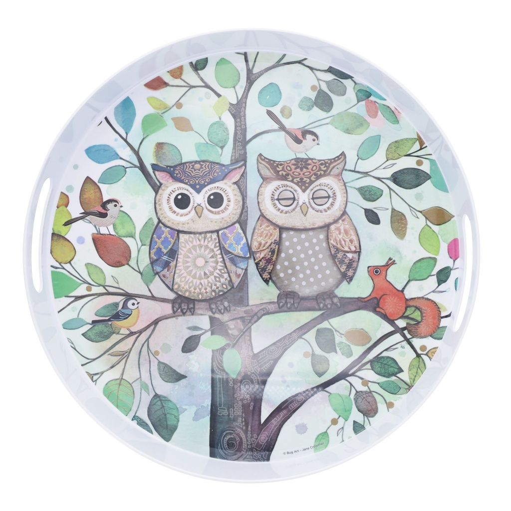 PLATEAU ROND 38 CM MELAMINE PORTFOLIO COUPLE DE CHOUETTES