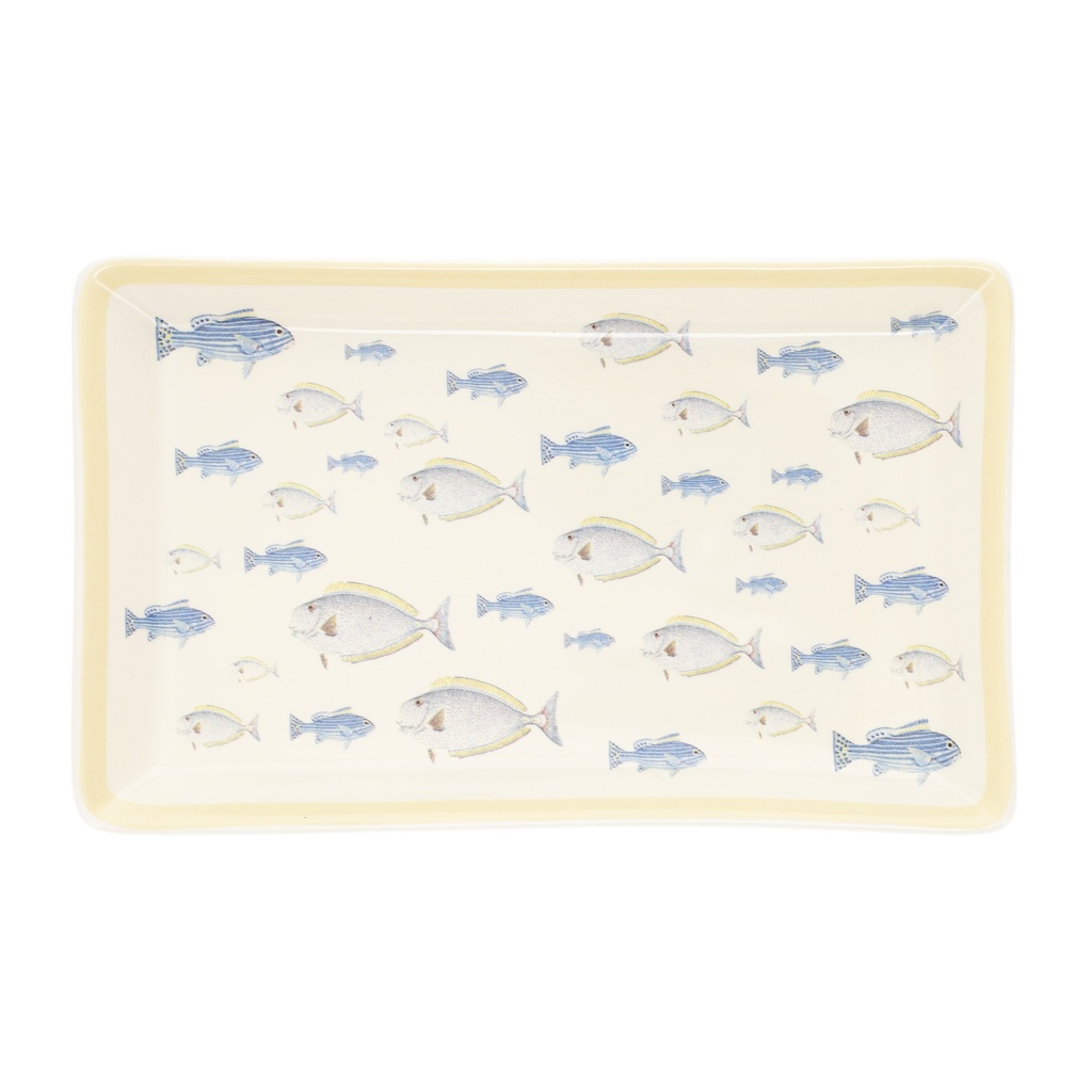 VIDE POCHE EN PORCELAINE ENCYCLOPEDIA PATTERN POISSONS JAUNE