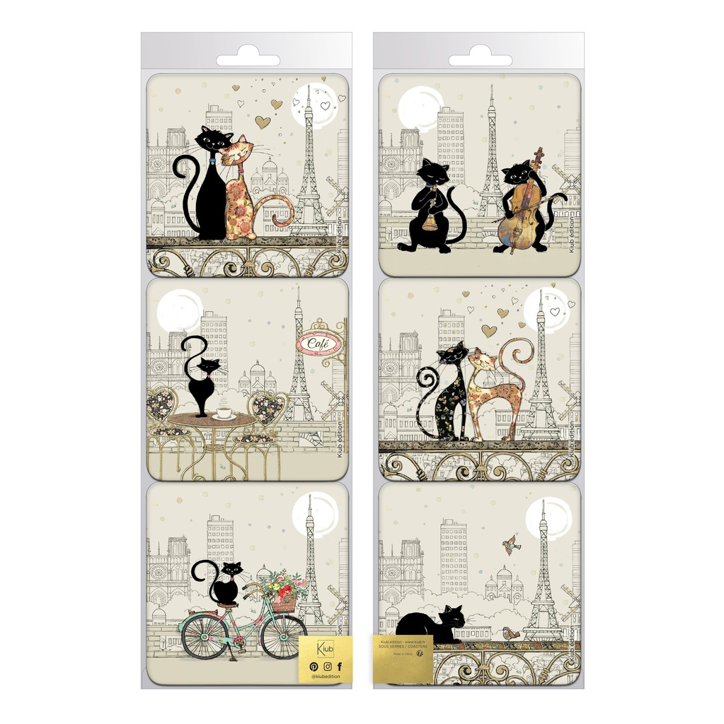 DESSOUS DE VERRE CARRES X 6 BUG ART PARIS TE ASSORTIS