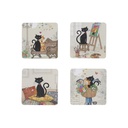 4X SOUS VERRE EN BOITE CADEAU BUG ART CHATS ASSORTIS