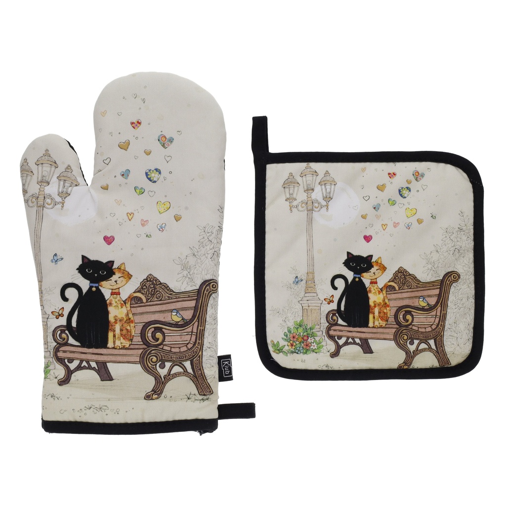 SET DE GANT ET MANIQUE BUG ART COUPLE DE CHATS