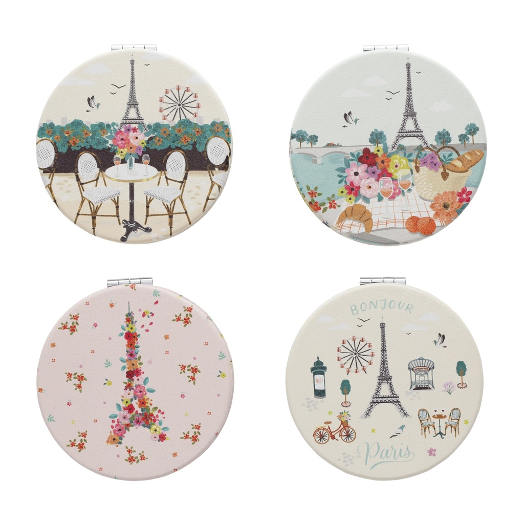 MIROIR ROND PLAT PARIS JE T ADORE SCENES ASSORTIS