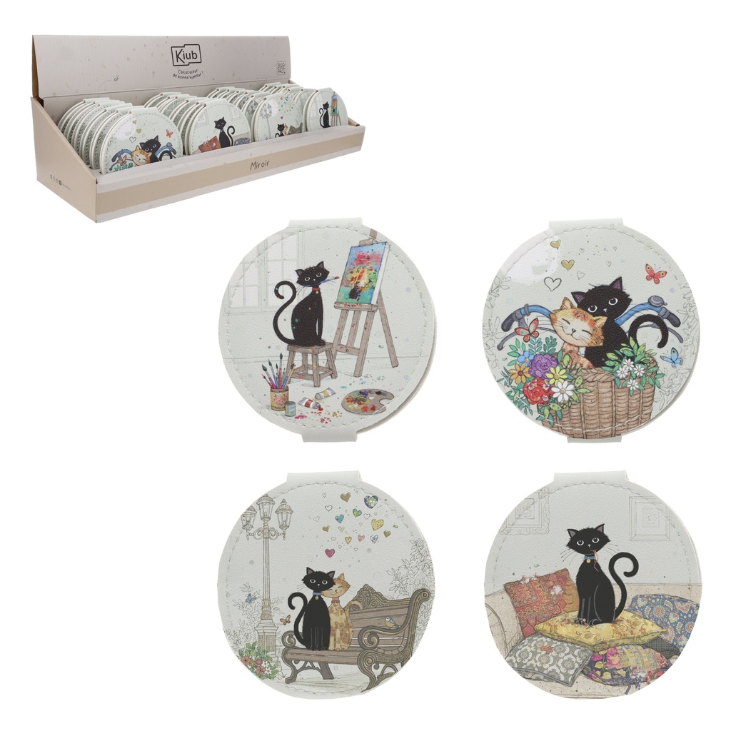 MIROIR ROND EN PU AVEC PRESSION BUG ART CHATS ASSORTIS