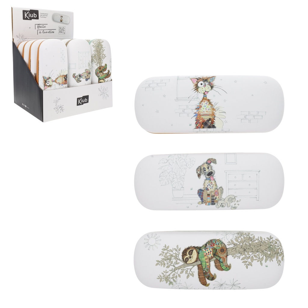 BOITE A LUNETTES RIGIDE CLASSIQUE KOOK ASSORTIS CHAT ZIGGY CHIEN PARESSEUX