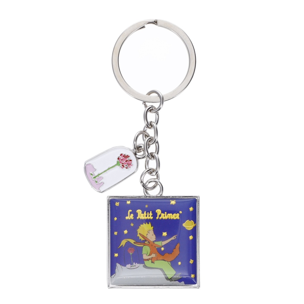 PORTE CLE CHARMS EN METAL LE PETIT PRINCE BLEU RENARD ROSE