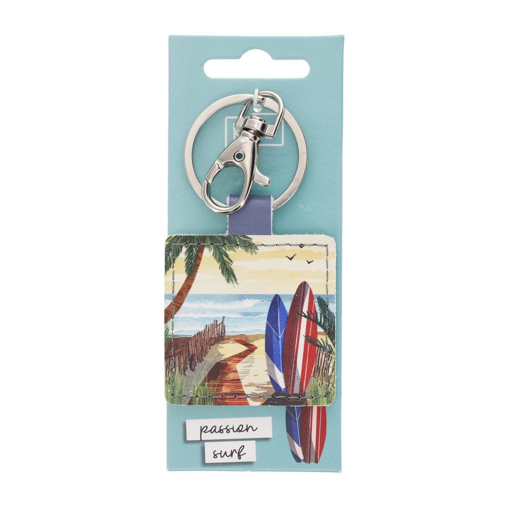 PORTE CLE CARRE EN PU PASSION SURF