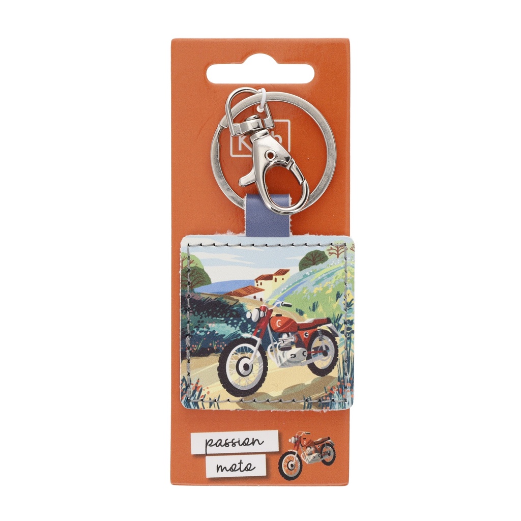 PORTE CLE CARRE EN PU PASSION MOTO