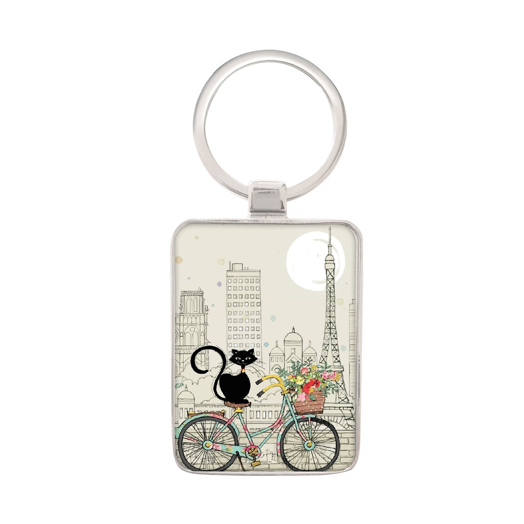 PORTE CLE RECTANGLE BUG ART PARIS CHAT VELO