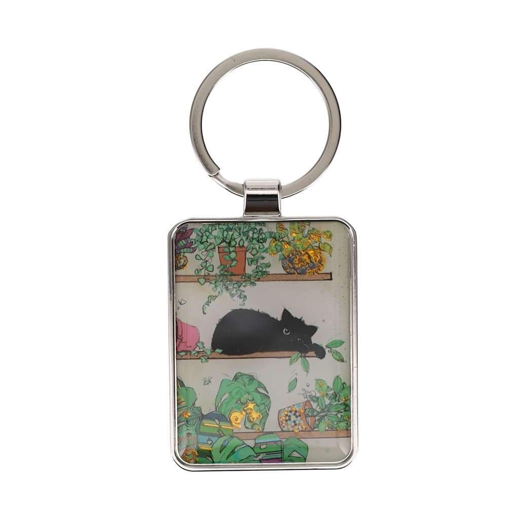 PORTE CLE RECTANGLE BUG ART CHATON PLANTES