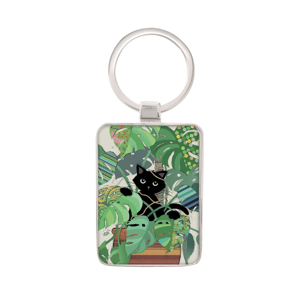 PORTE CLE RECTANGLE BUG ART CHATON MONSTERA