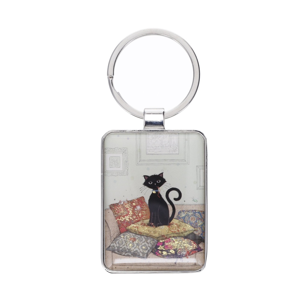 PORTE CLE RECTANGLE BUG ART CHAT ET COUSSINS