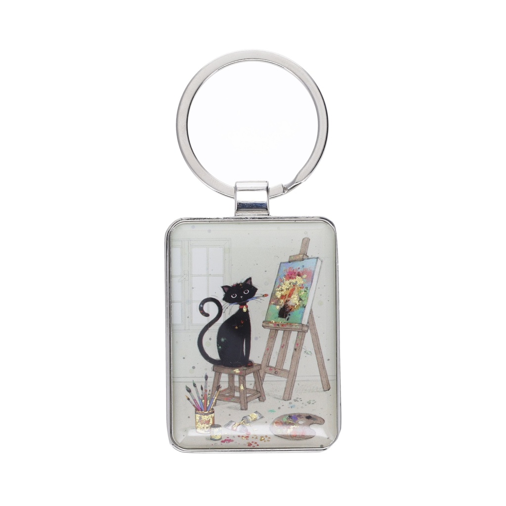 PORTE CLE RECTANGLE BUG ART CHAT PEINTRE