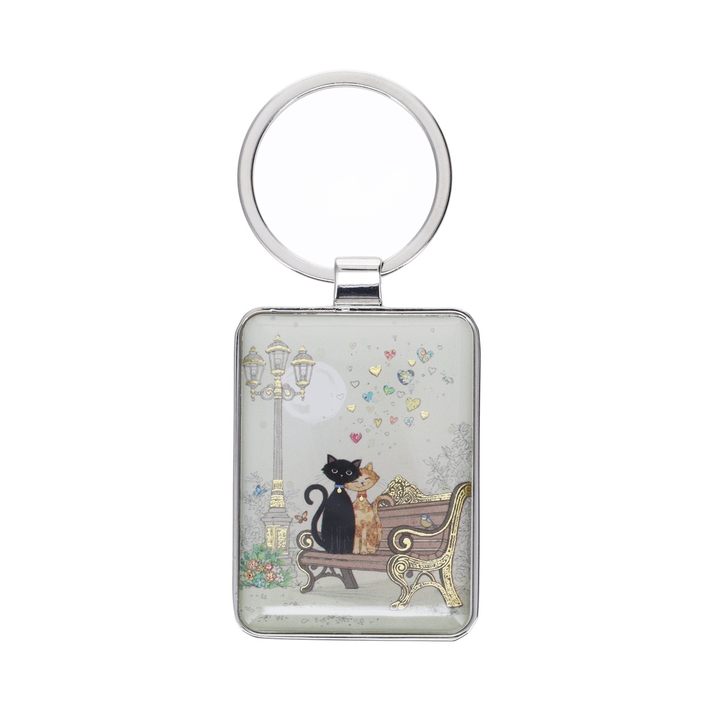 PORTE CLE RECTANGLE BUG ART COUPLE DE CHATS