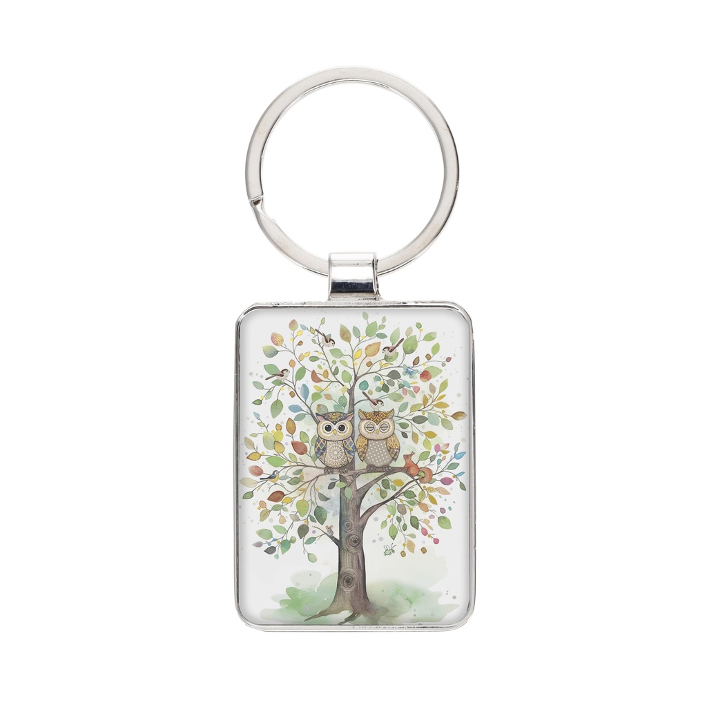 PORTE CLE RECTANGLE PORTFOLIO COUPLE DE CHOUETTES