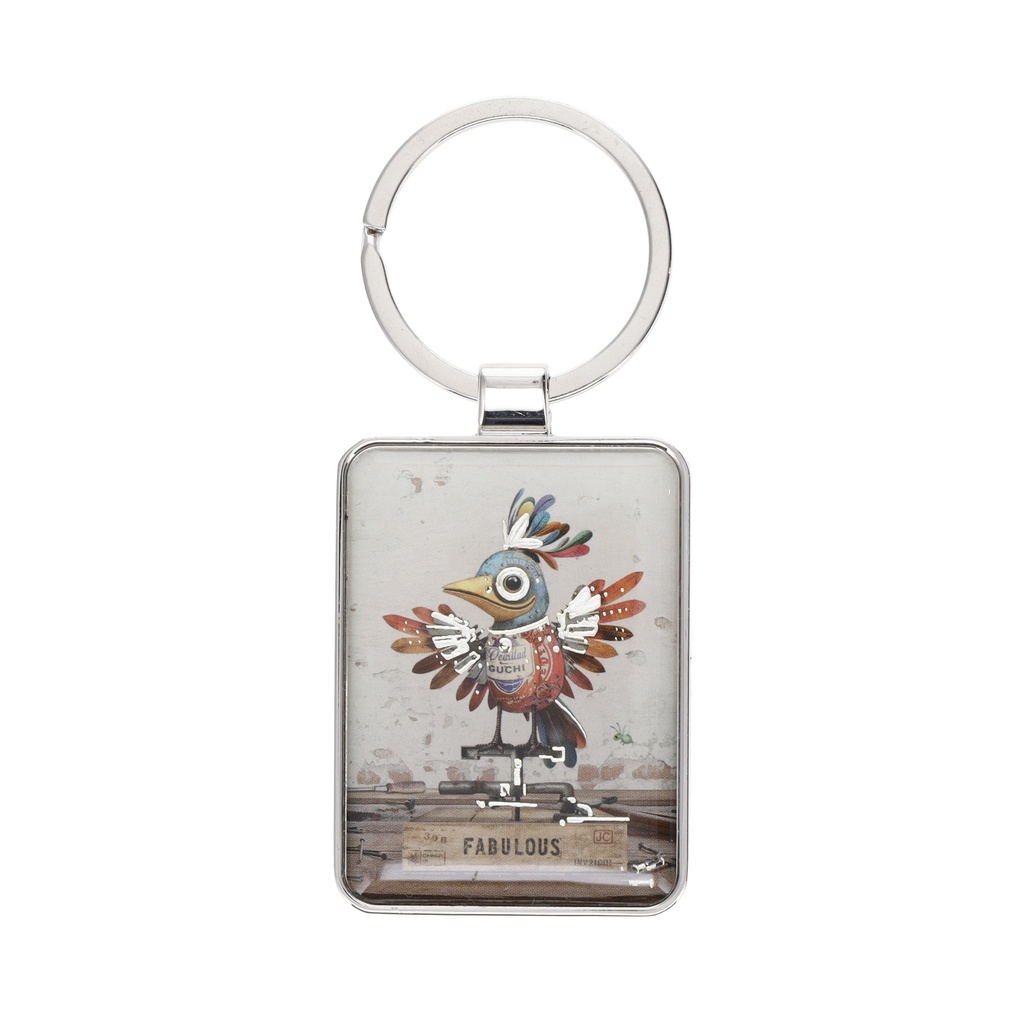 PORTE CLE RECTANGLE SCRAPS OISEAU