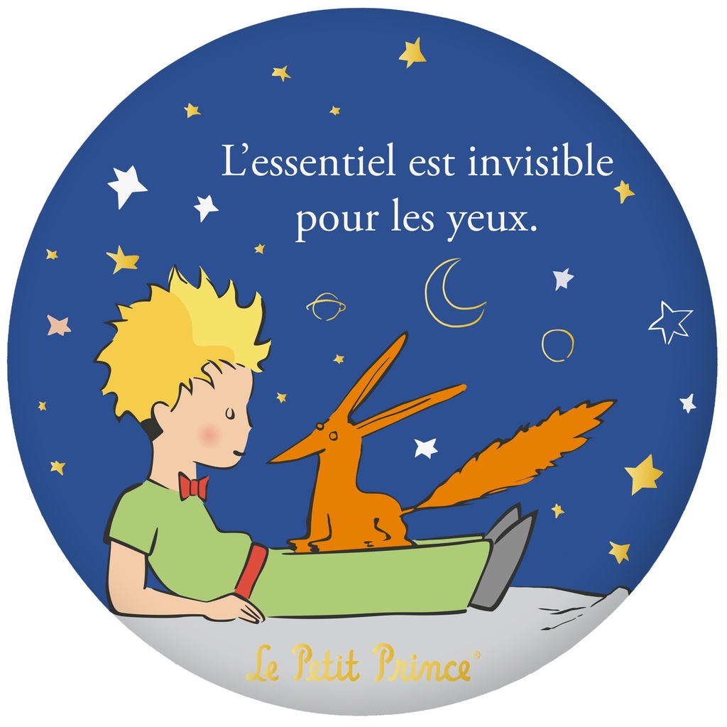 MAGNET ROND LE PETIT PRINCE BLEU ALLONGE RENARD