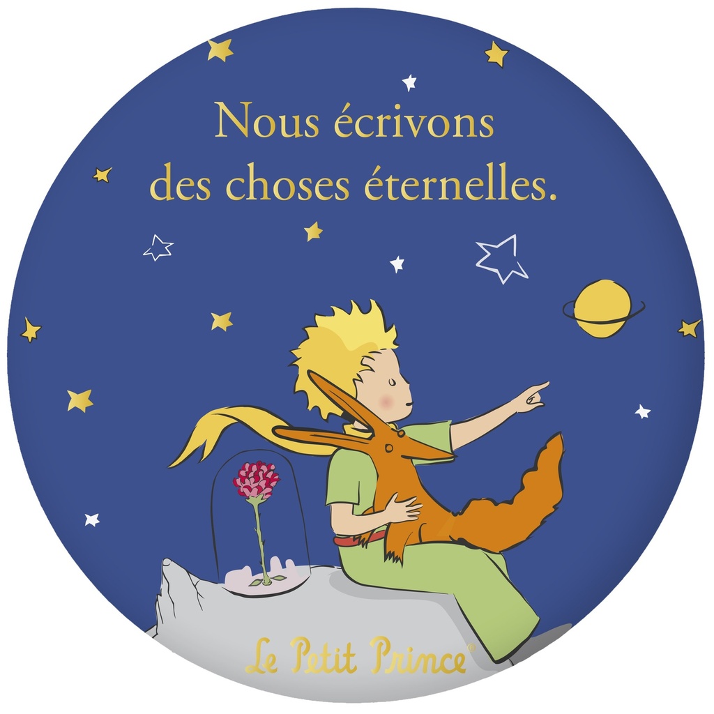 MAGNET ROND LE PETIT PRINCE BLEU ASSIS RENARD ROSE