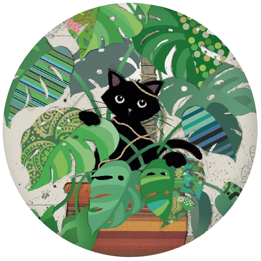 MAGNET ROND BUG ART CHATON MONSTERA