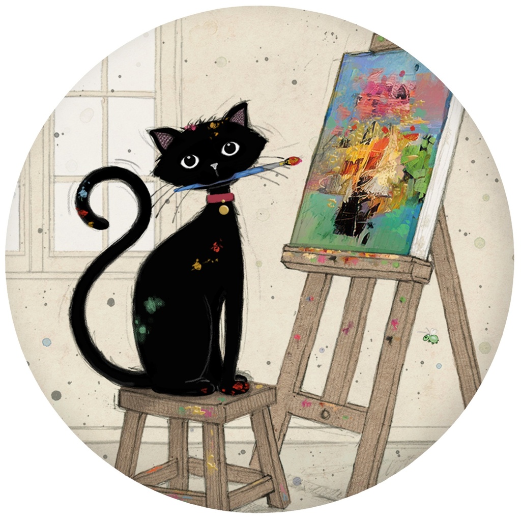 MAGNET ROND BUG ART CHAT PEINTRE