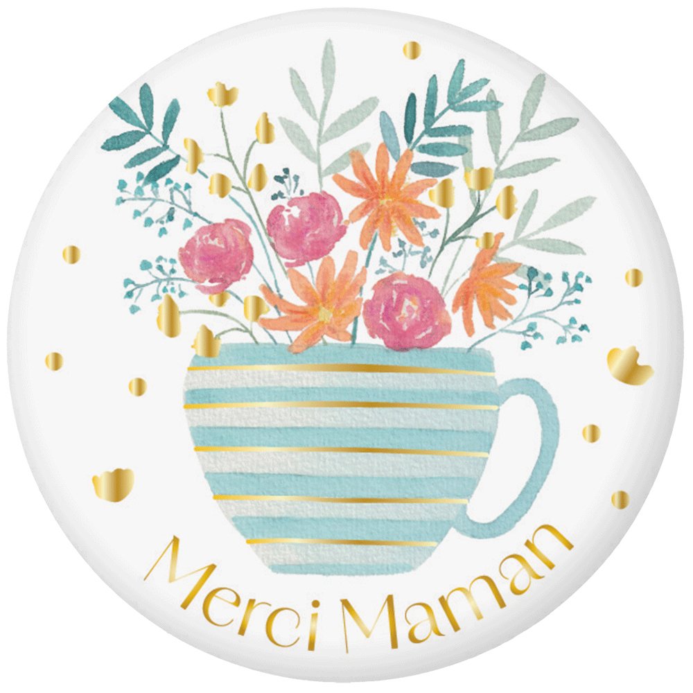 MAGNET ROND AQUARELLE - MERCI MAMAN
