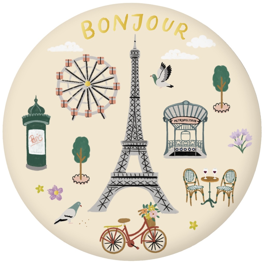 MAGNET ROND PARIS JE T ADORE BONJOUR