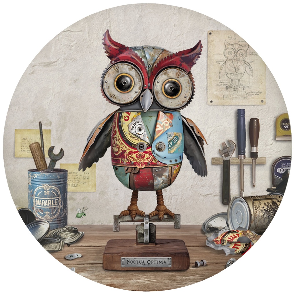 MAGNET ROND SCRAPS HIBOU