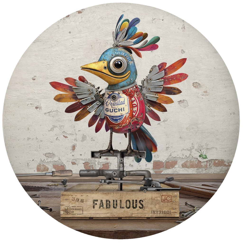 MAGNET ROND SCRAPS OISEAU