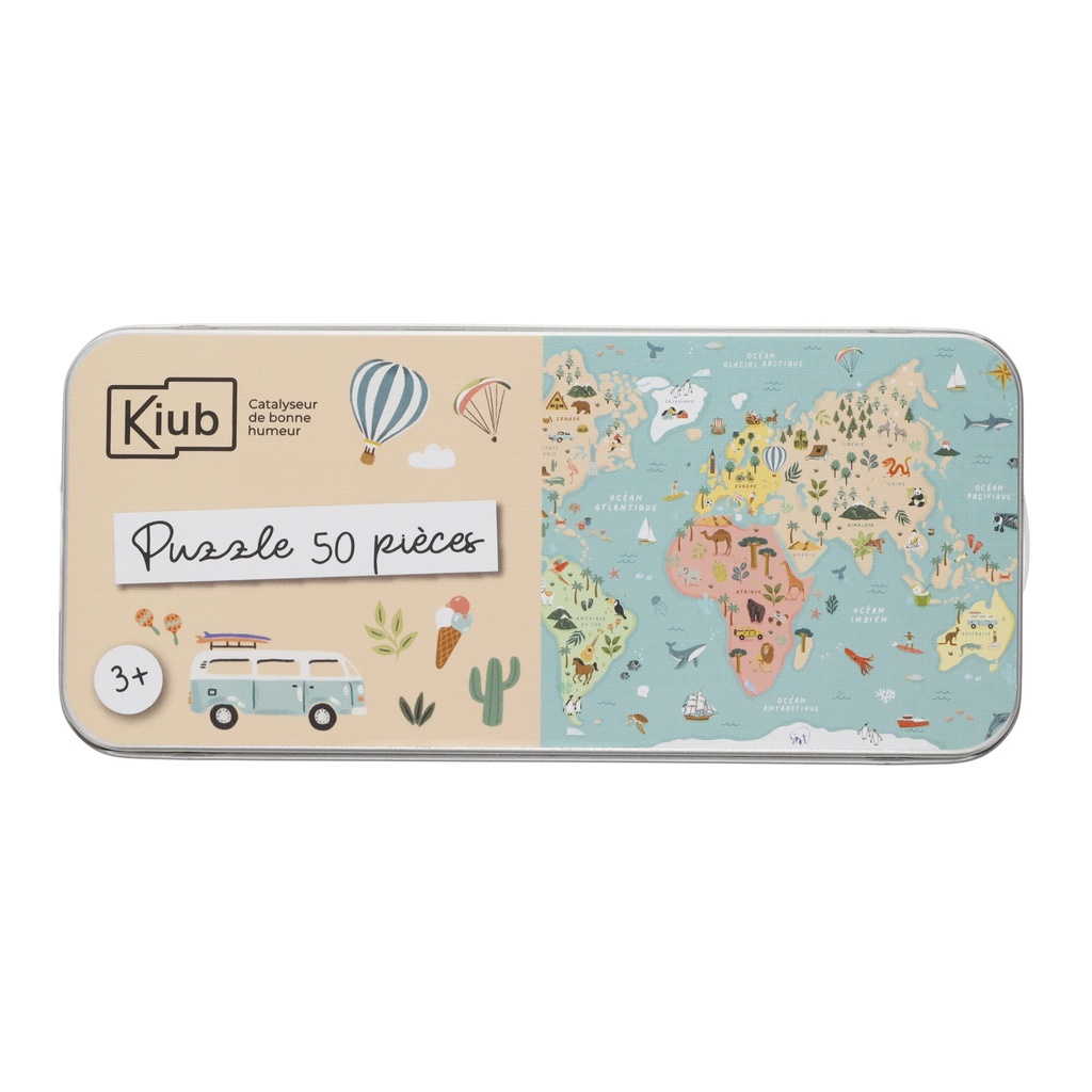PUZZLE 50 PCS BOITE METAL CARTE DU MONDE