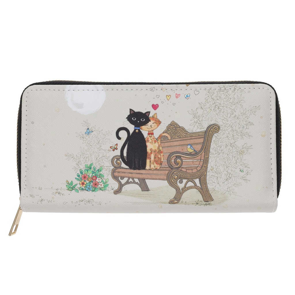 PORTE MONNAIE RECTANGULAIRE ZIPPE BUG ART COUPLE DE CHATS