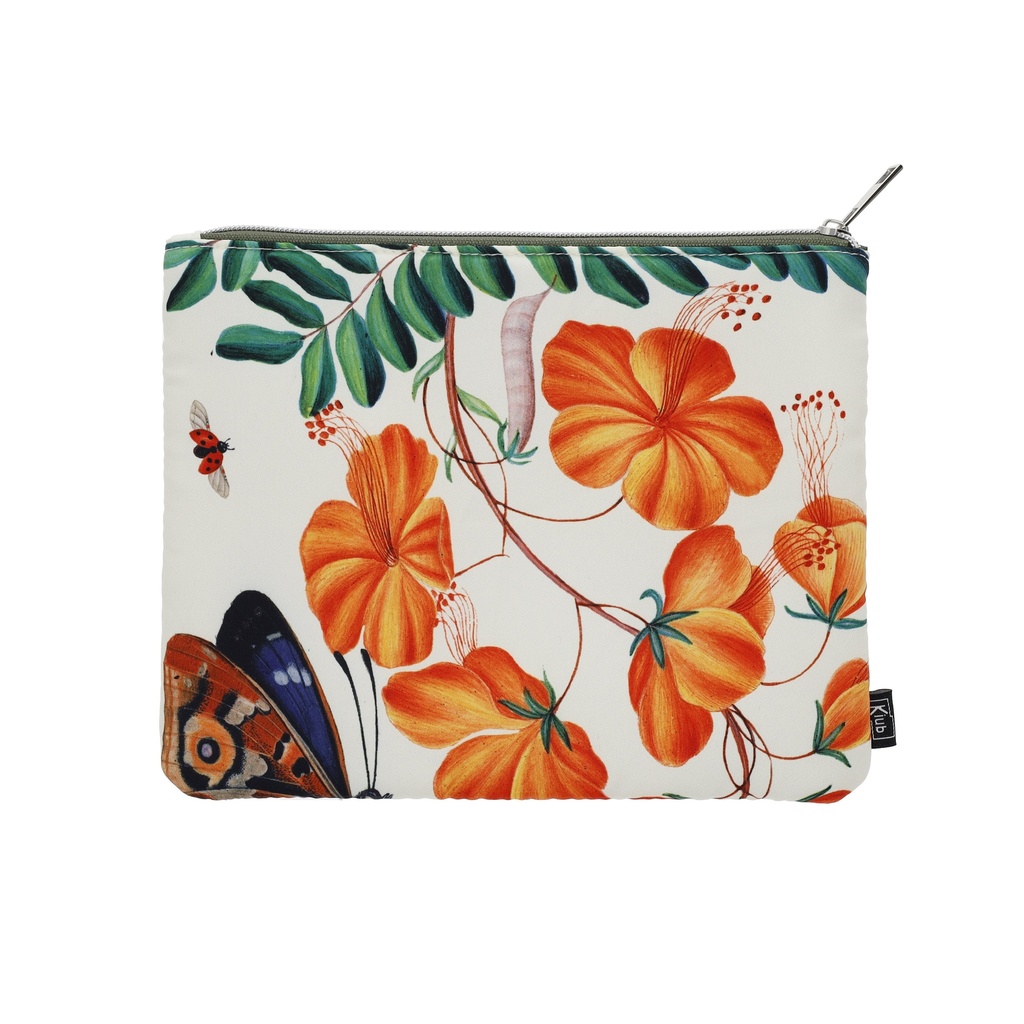 POCHETTE PLATE EN TISSU ENCYCLOPEDIA FLEURS PAPILLONS JAUNE