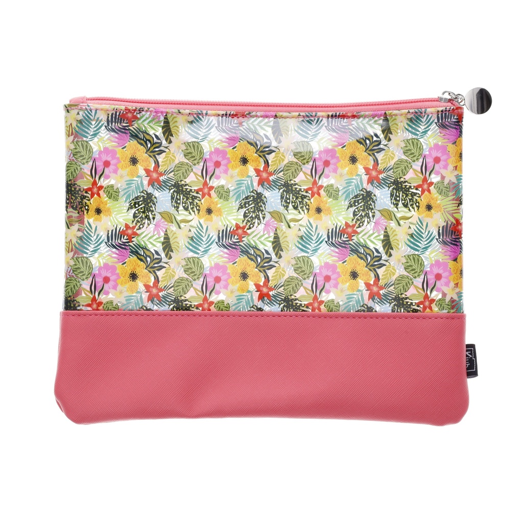 POCHETTE PLATE PVC TRANSPARENT ALL OVER 3 FEUILLAGE