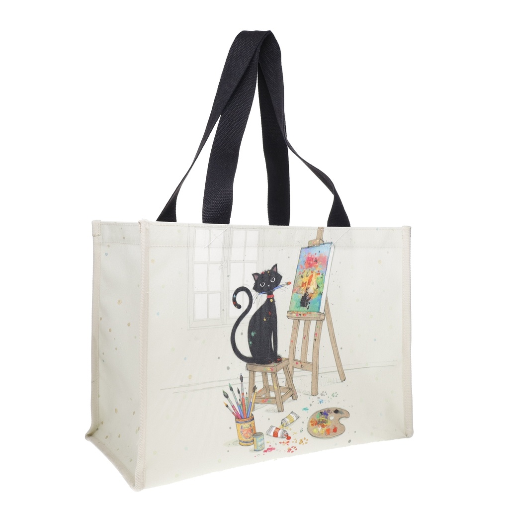 CABAS RECTANGULAIRE CANVAS 30 X 40 CM BUG ART CHAT PEINTRE