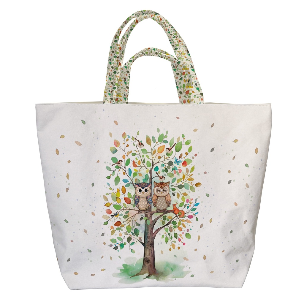 SAC CABAS XL PORTFOLIO COUPLE DE CHOUETTES