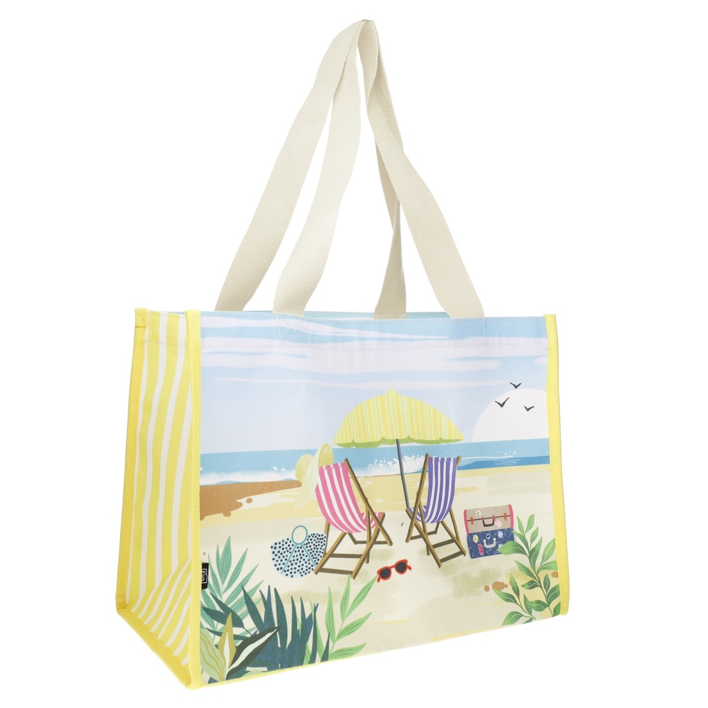 CABAS RECTANGULAIRE CANVAS 30 X 40 CM PLACE PLAGE TRANSAT + RAYURES