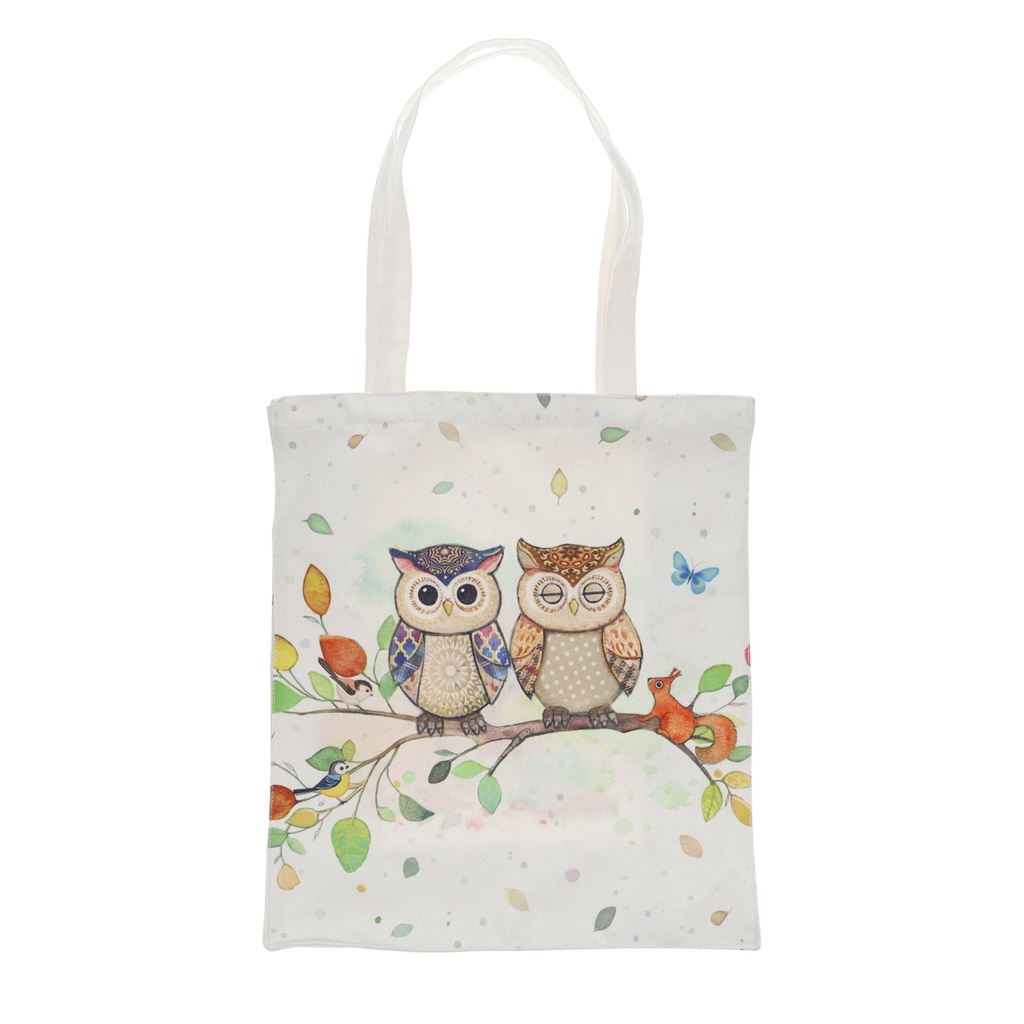 CABAS RECTANGULAIRE EN CANVAS PORTFOLIO COUPLE DE CHOUETTES