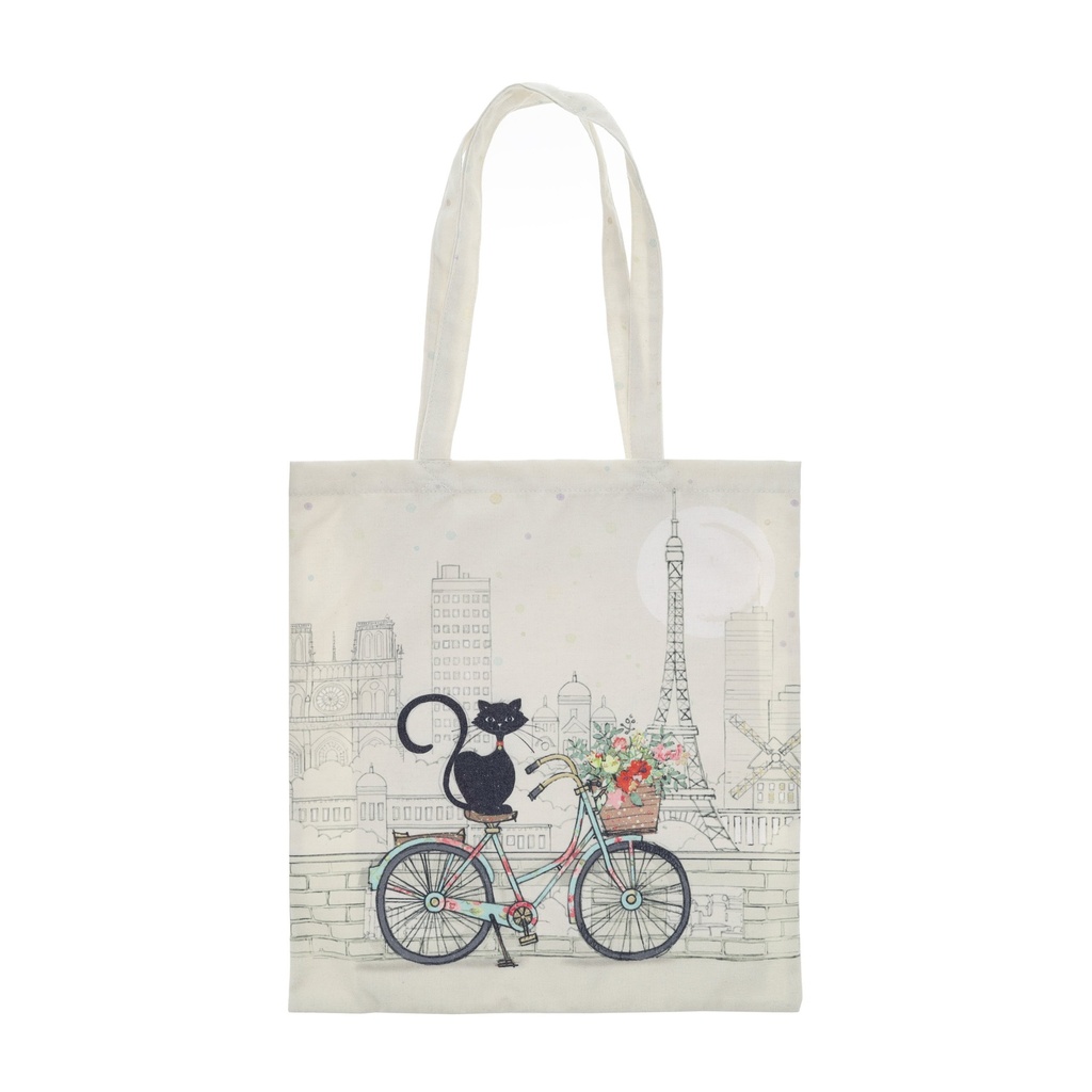 TOTE BAG EN CANVAS BUG ART PARIS CHAT VELO