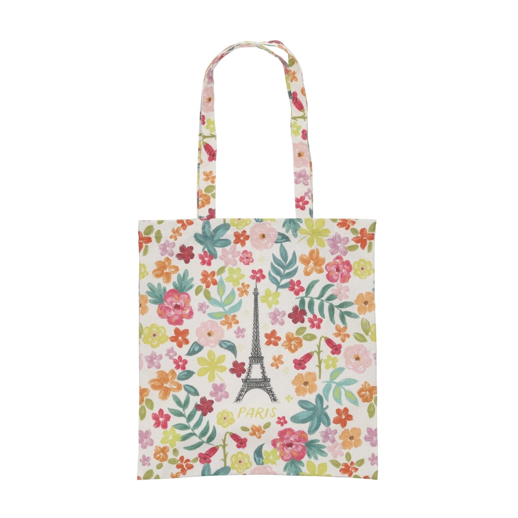 TOTE BAG EN CANVAS PARIS JE T ADORE FLEURS