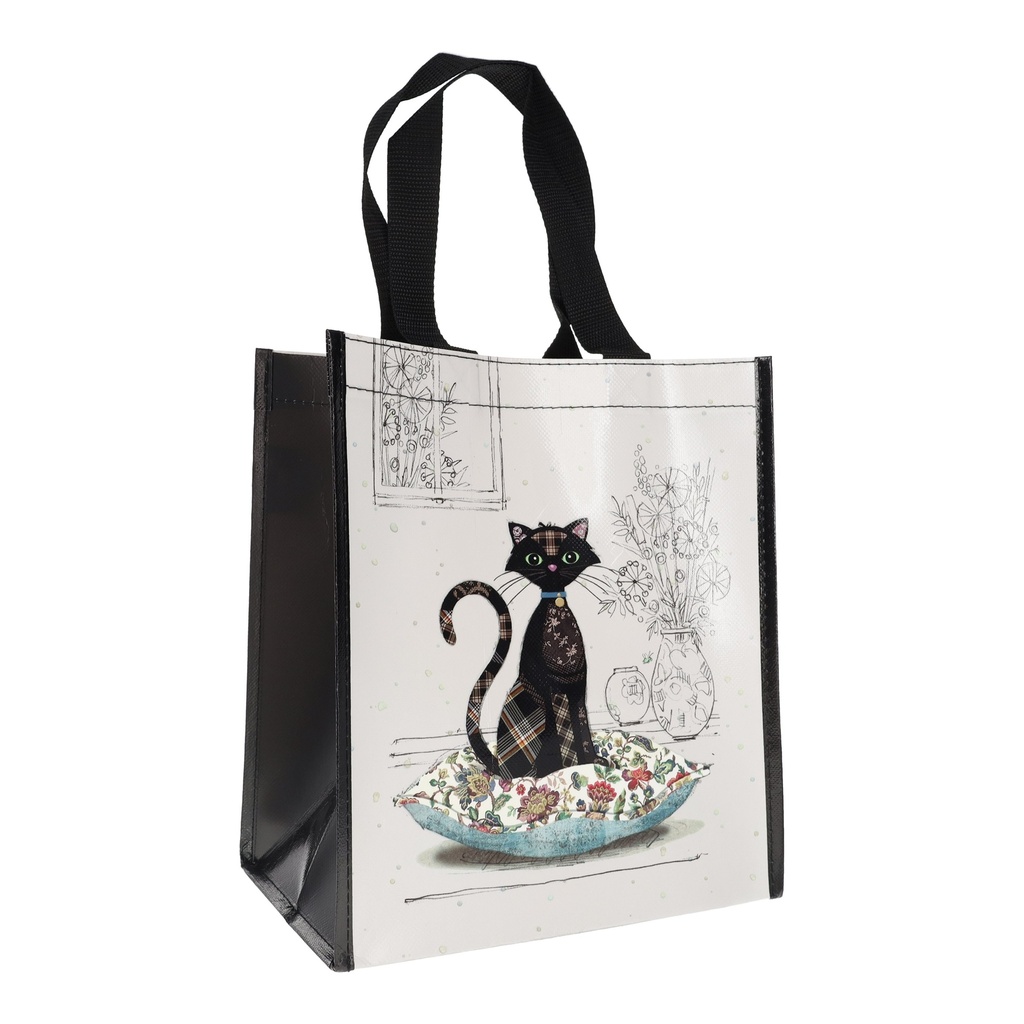 SAC CABAS EN PLASTIQUE RECYCLE BUG ART CHAT SUR COUSSIN