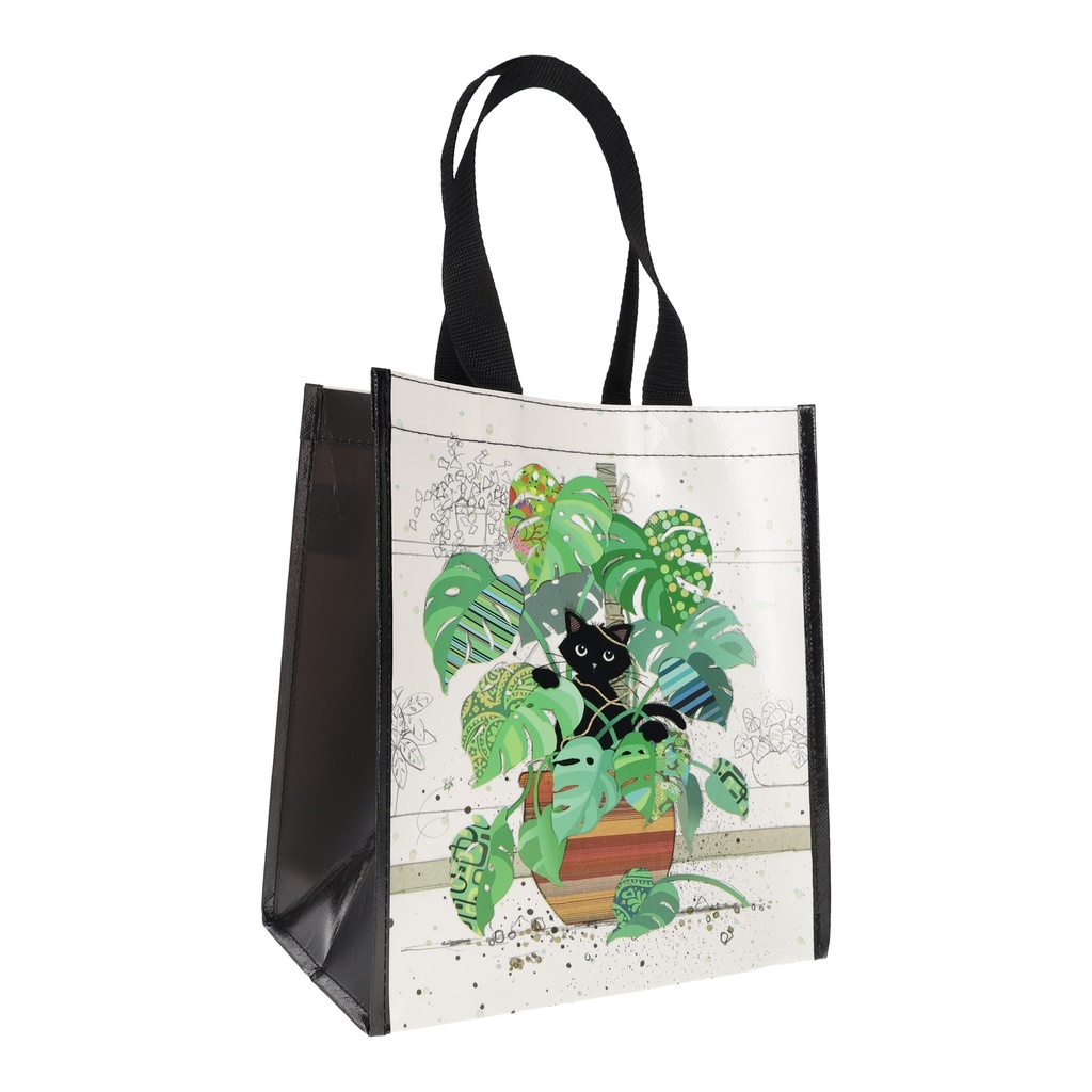 SAC CABAS EN PLASTIQUE RECYCLE BUG ART CHATON MONSTERA